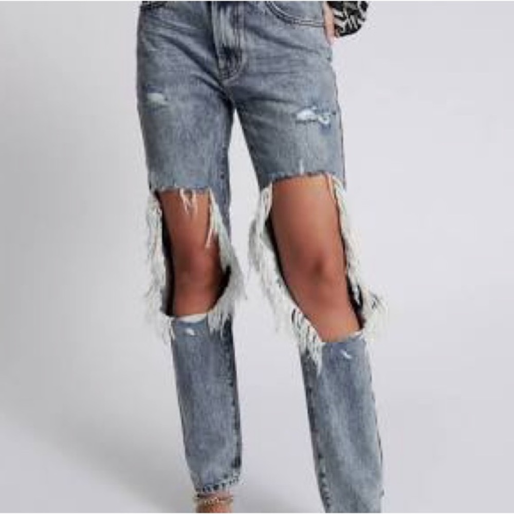 One Teaspoon Blue Boyfriend Distressed Jeans